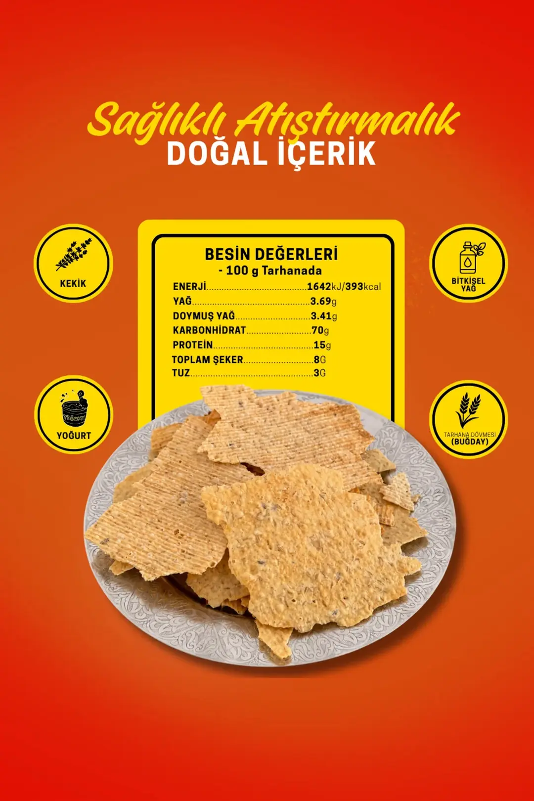Kahramanmaraş Mangalda Kızarmış Tarhana Cips Fırınlanmış Çerezlik Lezzet - Doğal Ve Katkısız 150 Gr