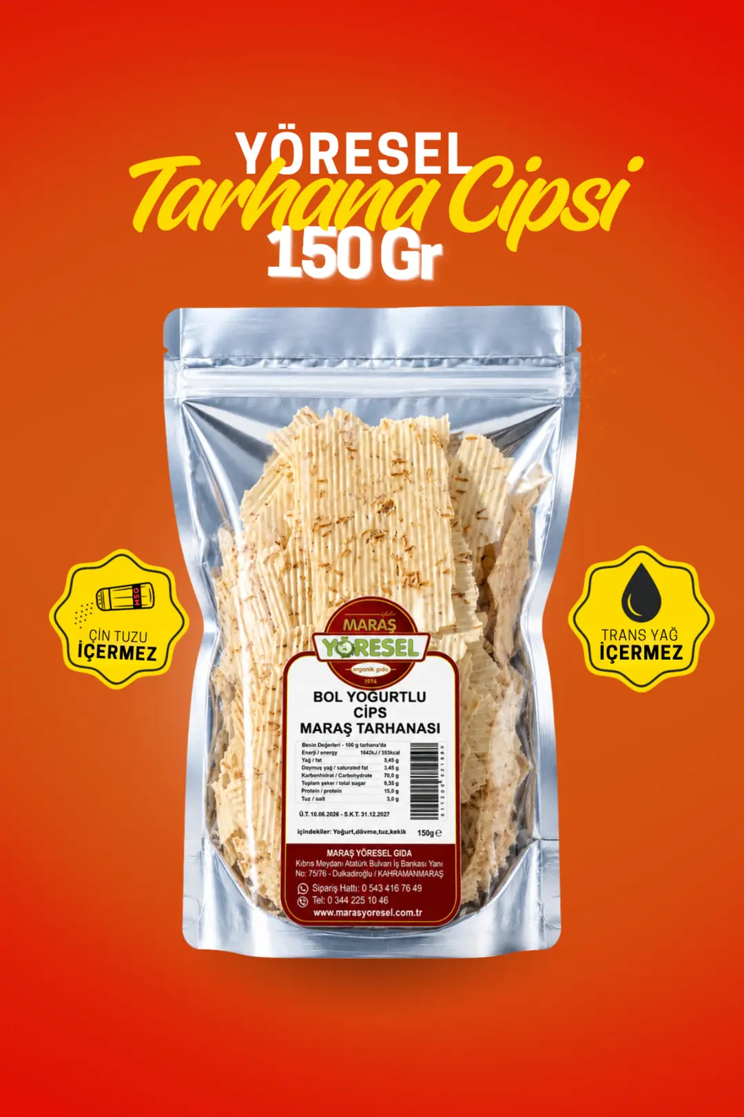 Ürün görseli: Bol Yoğurtlu Cips Maraş Tarhanası Katkısız Geleneksel Lezzet 150 gr